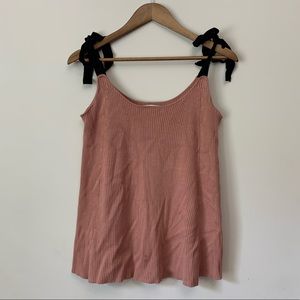 ZARA Pink and Black Tie Knit Tank Top Shirt